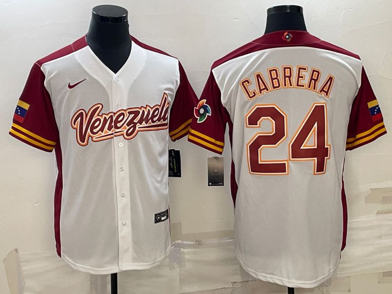 Men 2023 World Cub Venezuela #24 Cabrera White Nike MLB Jersey7->more jerseys->MLB Jersey